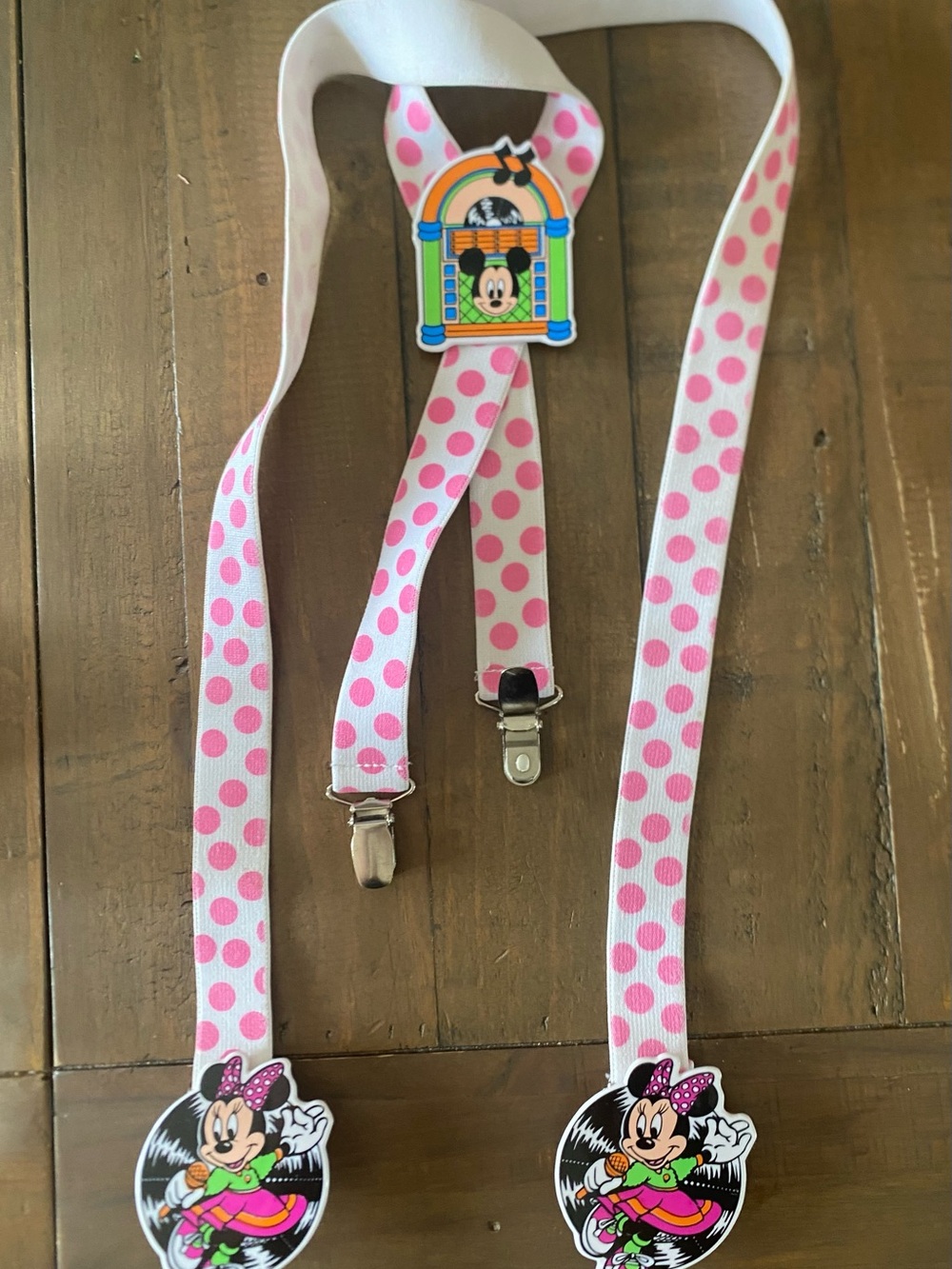 Kids Vintage 90s Pink Polka Dot Minnie Mouse Suspenders
